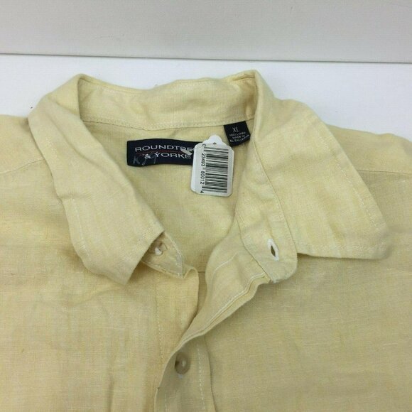 Roundtree & Yorke Mens Yellow Linen Solid Short Sleeved Shirt Size XL - Picture 2 of 7
